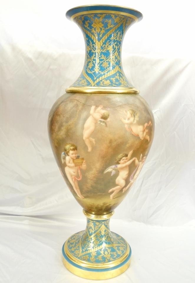 Sevres Bleu Porcelain Vase W/24K Gilt Gold Details (1 of 10)