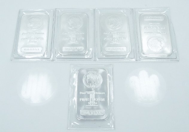 (5) APMEX 1 Troy Oz .999 Silver "Morgan" Bars (1 of 2)