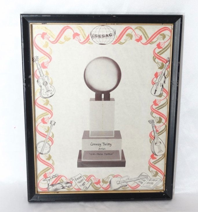 Conway Twitty Framed 1975 SESAC Award W/COA (1 of 5)