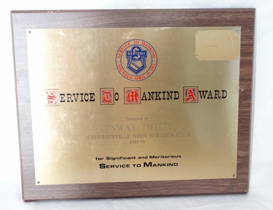 Conway Twitty Service To Mankind Award W/COA (1 of 4)