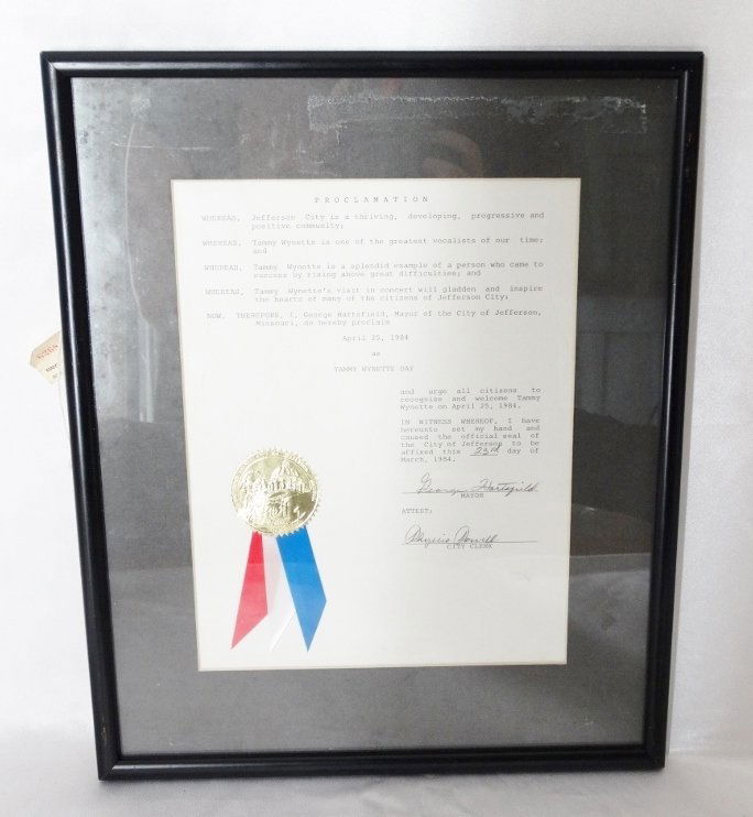 Tammy Wynette Award For Tammy Wynette Day W/COA (1 of 5)