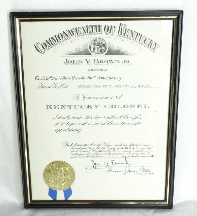 Conway Twitty Framed Award From Kentucky W/COA (1 of 4)