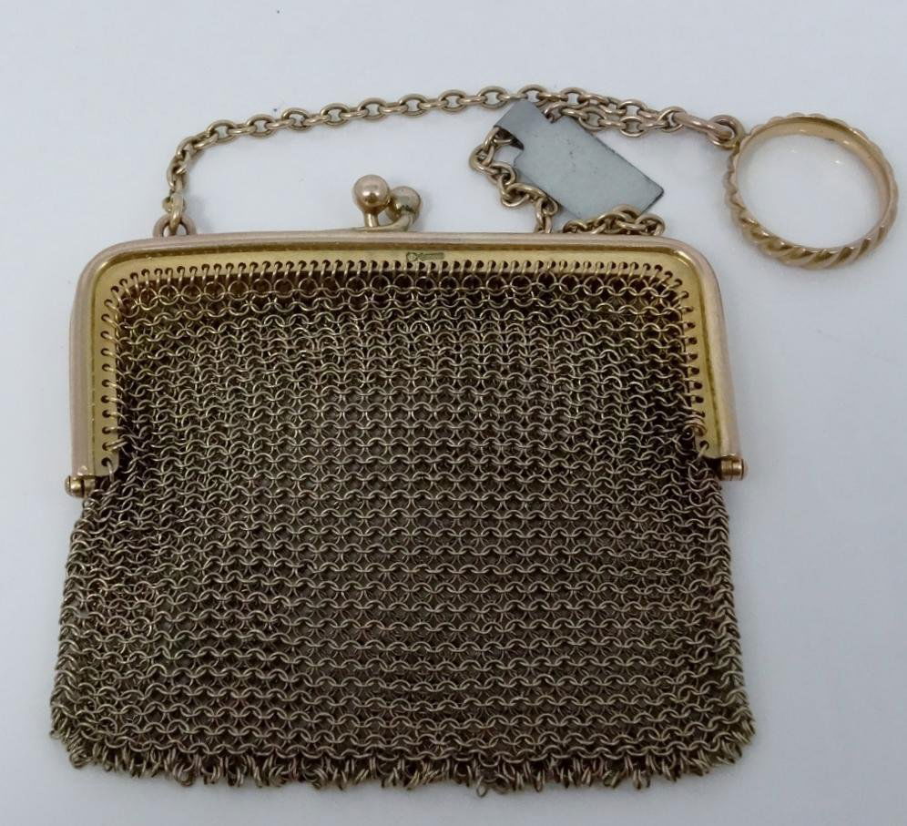 Antique Edwardian Solid 9K Yellow Gold Mesh Purse (1 of 6)