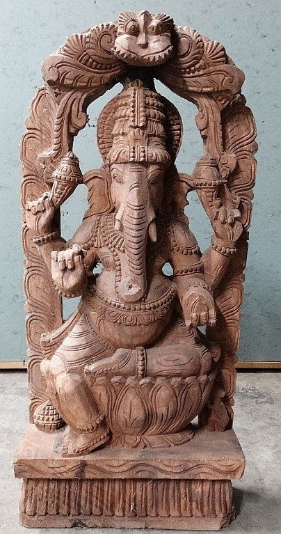 18th C. Solid Wood Ganesh 24" Statue RARE (1 of 3)