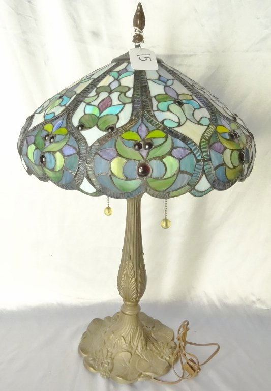 Mid-Century Tiffany Style 27" Bronze Table Lamp (1 of 5)