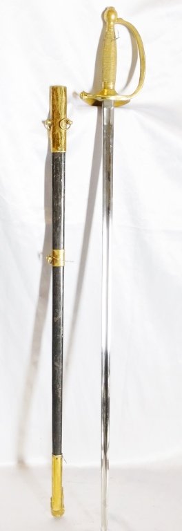 Sword W/Steel Blade, Brass Hilt, & Orig. Scabbard (1 of 9)