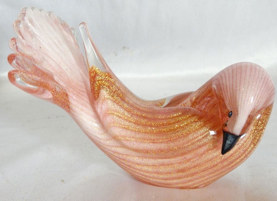 Murano Art Glass Pink Dove W/Gold (1 of 5)