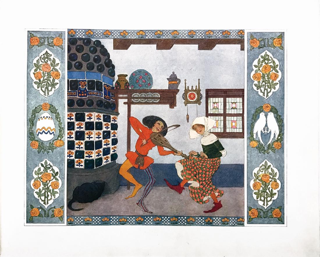 HEINRICH LEFLER JOSEPH URBAN Kling Klang Gloria: Deutche Volks und Kinderleider, Tempsky - Wien/Freytag; 1907, 1° edizione, cm 32x25,5 pp. 66 pagine con musiche e canzoni inserite in pattern decorativi e 16 tavole fuoritesto a colori. Sguardie figu