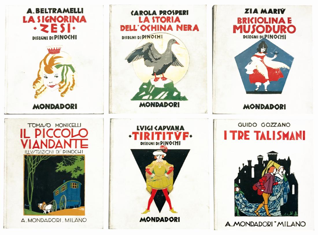 BIBLIOTECHINA DE LA LAMPADA: Mondadori 1930. Serie completa di sei volumetti in cofanetto editoriale; comprende Briciolina e Muso Duro di Zia Mariù; Il Piccolo Viandante di Tomaso Monicelli; La Signorina Zesi di Antonio Beltrame