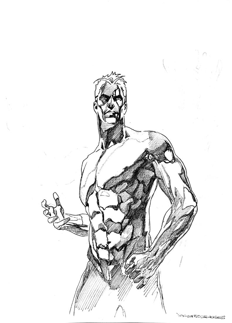 ROBERTO DE ANGELIS - Nathan Never: Studio dell'anatomia del personaggio. Lapis e penna biro su cartoncino, cm 28x38,5. Firmata; unitamente a Nathan Never: La Maschera di ferro Originale di copertina per il n. 85, 1998. Matita e china s