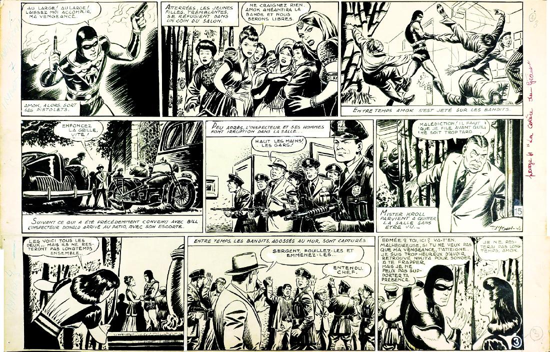 ANTONIO CANALE (TONY CHAN) - Amok - La Collera del: 3a tavola pubblicata sul secondo albo edito da Cremona Nuova nel 1946 e pubblicata anche in Francia col titolo La ColÃ¨re du GÃ©ant. Matita e china su cartoncino, cm 46,5x30. Firmata e datata.