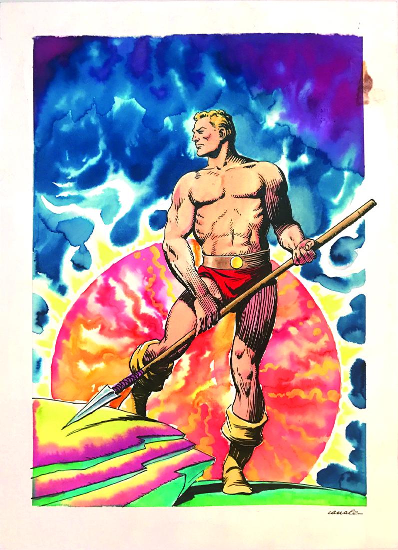 ANTONIO CANALE - Flash Gordon: di Alex Raymond Illustrazione a colori china e ecoline su cartoncino, cm 23,7x32,7. Firmata. Primi anni '80.