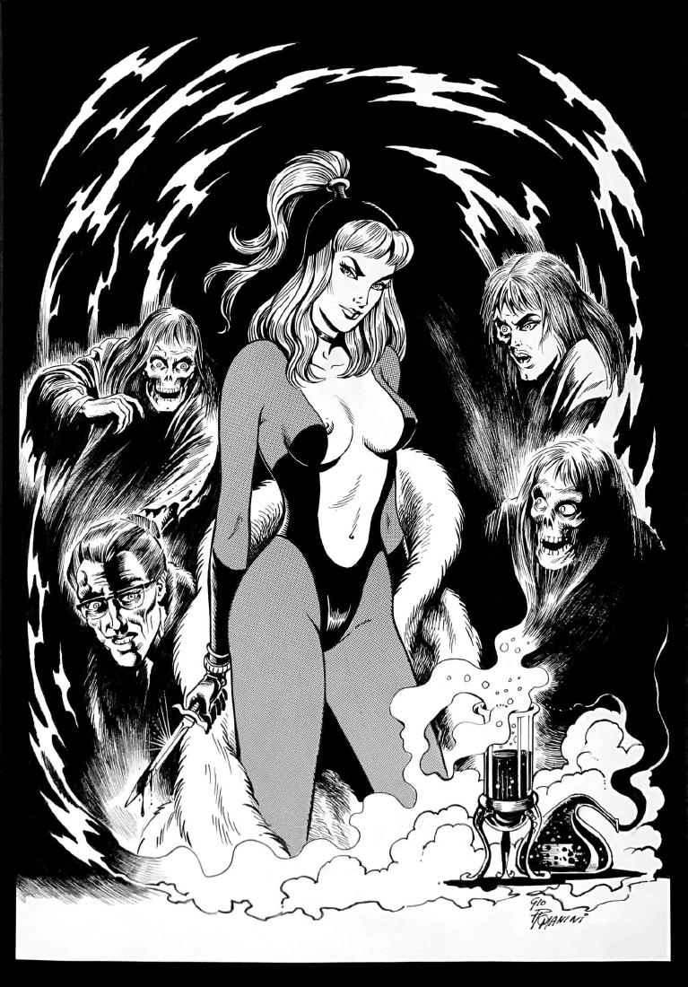GIOVANNI ROMANINI - Marnie Bannister alias Satanik: Matita, china e retino su cartoncino, cm 33x48; firmata. ENG Original art pencil, ink and contact screen on_x000D_ thin cardboard; signed.