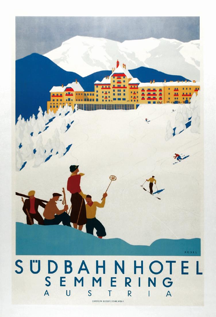 HERMANN KOSEL - Sudbahnhotel Semmering Austria: Vienna, anni ’30. Affisso litografico cm 60x94. Ottimo stato ENG First edition lithographic poster from the 30s. Very good condition