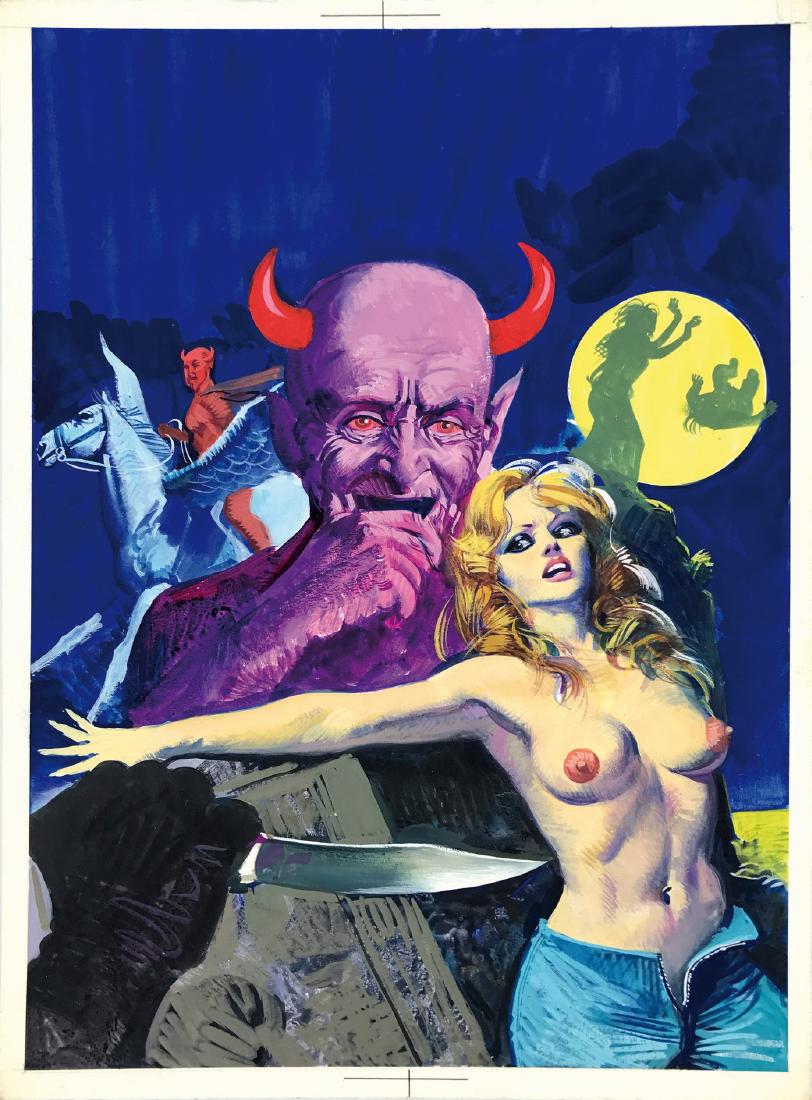 PINO DANGELICO - Il Diavolo non paga il sabato: Originale di copertina per Oltretomba n. 47, edito anche in Oltretomba Collezione n. 3. Tempera su cartone, cm 23x31,5. ENG Original cover art for Oltretomba #47. Tempera on cardboard.