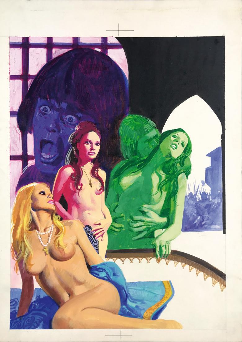 PINO DANGELICO - Lucrezia: L’ultima moneta: Originale di copertina per Lucrezia n. 88, Agosto 1972. Tempera su cartone, cm 24,5x34,5. Ottimo stato. ENG Original cover art for Lucrezia #88. Tempera on cardboard. Great condition.