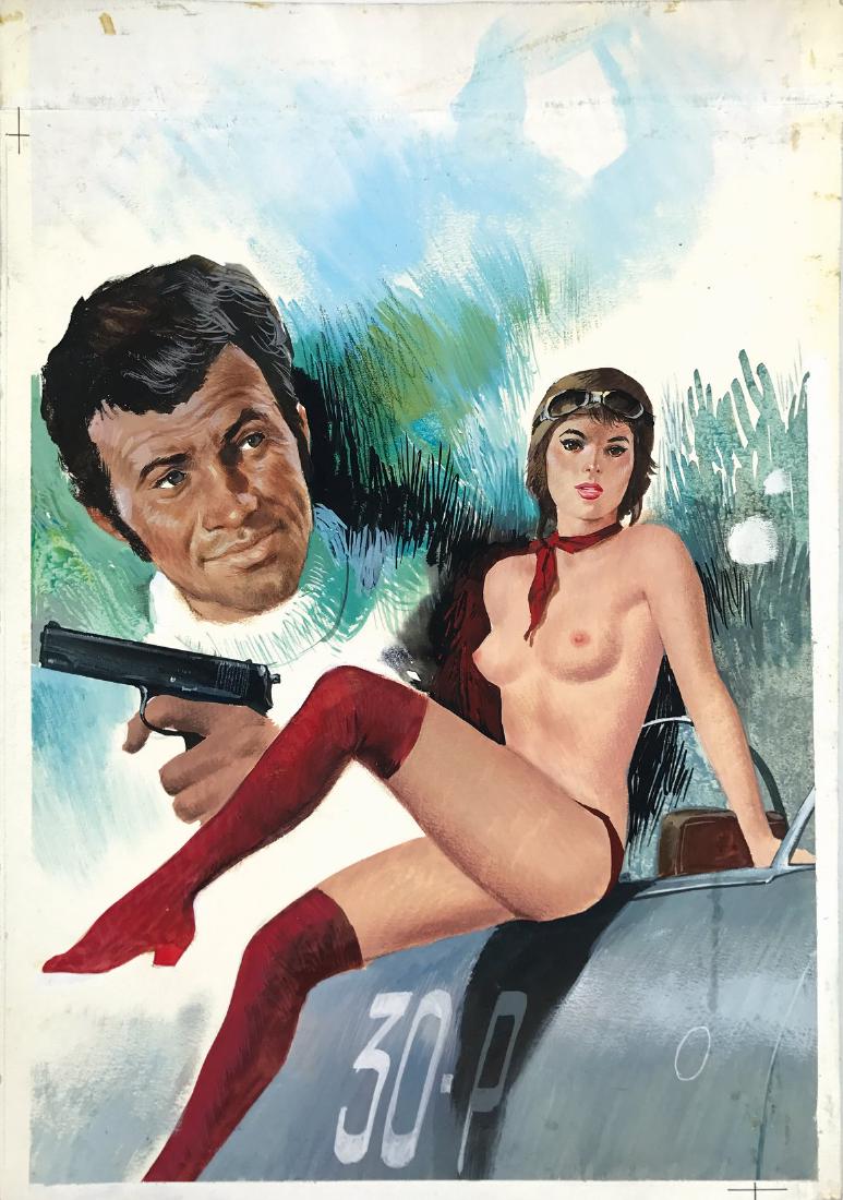 CARLO JACONO - Goldrake: L’Affare Stanfield: Originale di copertina per Goldrake n. 158, Febbraio 1973; pubblicato in Francia su Gold Boy n. 63. Tempera su cartone, cm 25,5x36,5. Ottimo stato. ENG Original cover art tempera on cardboard. Great c