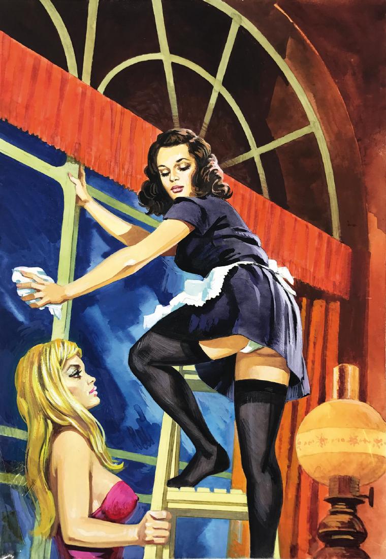 STUDIO ROSI - Malizia e Perversione: Originale di copertina per Jacula n. 115, pubblicato anche in Francia su Jacula Elvifrance n. 92 “Malice et perversion”, 1978. Tempera su cartone, cm 25,3x36,5. Copertina ispirata al celebre film 
