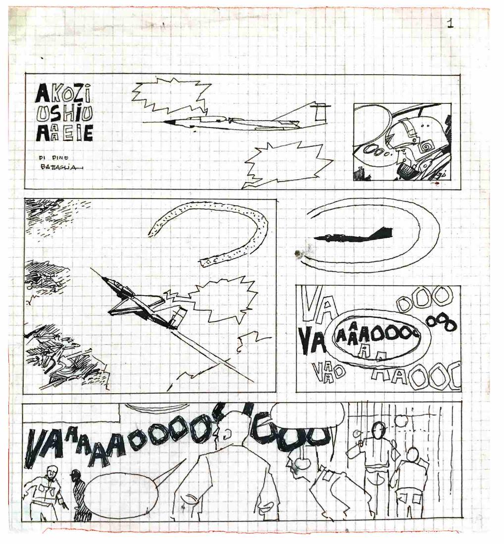 DINO BATTAGLIAAkozi Ushiu Aaaeie: Tavola originale china su carta quadrettata, cm 19,6x21,5. Disegno giovanile pubblicato nel volume “Dino Battaglia narratore- illustratore-disegnatore”, Hazard 1997. Firmato.