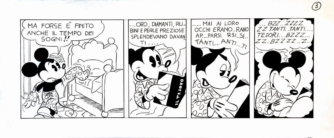 MICHELE RUBINOStriscia Topolino: Striscia originale anni ’50, matita e china su cartoncino, cm 42X18. Eccellente stato.