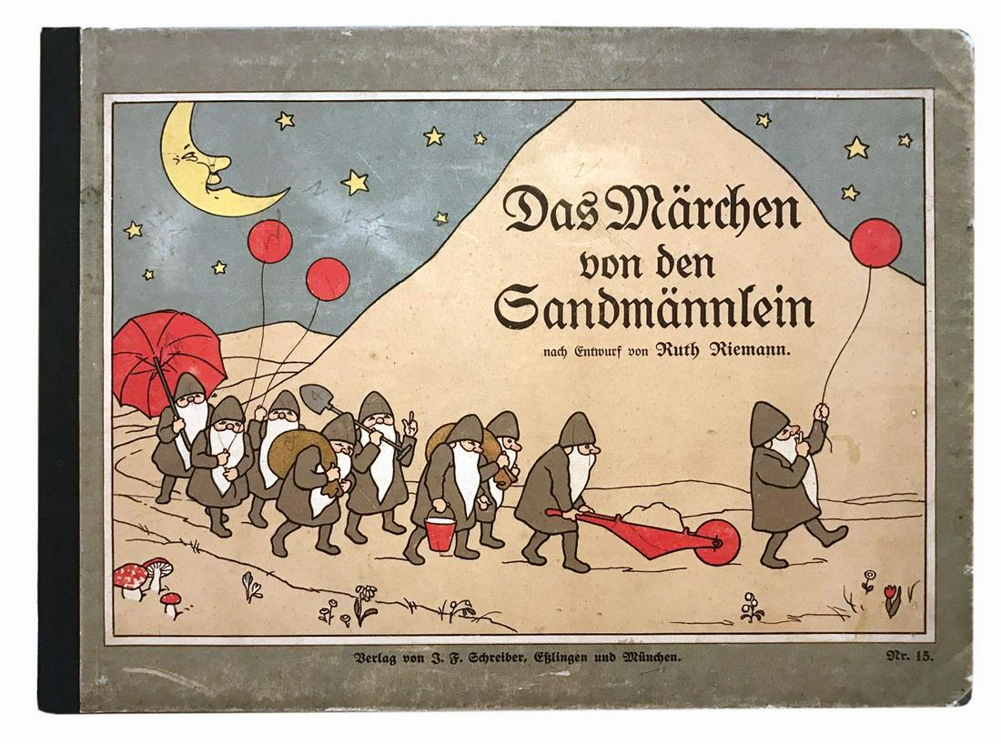 LEO KAINRADL - Das Märchen von den Sandmännlein: Von Ruth Reimann, von J. F. Schreiber, Eßlingen und München, n.d. ma 1909. Cm 22.5x30. Frontespizio, pp.nn. 20, 10 tavole cromolitografiche a p.p. e testo incorniciato con illustrazioni. Mz. tela ed