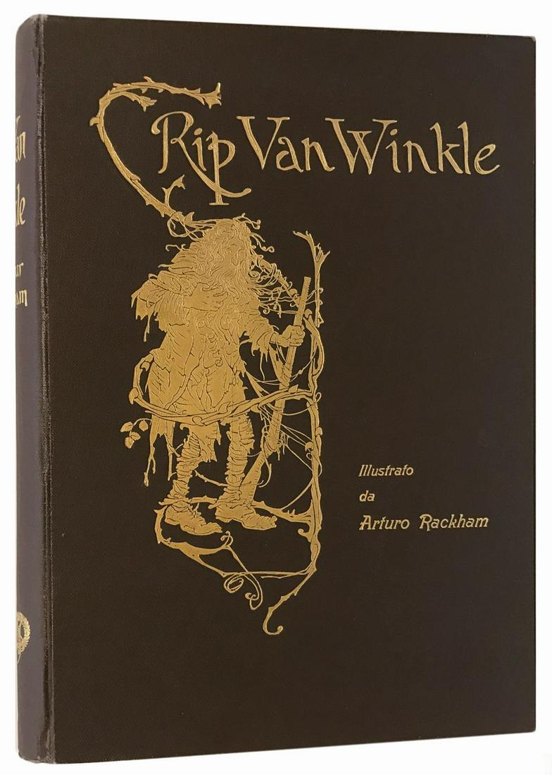 ARTHUR RACKHAM - Rip Van Winkle: Di Washington Irving, Bergamo, Istituto Italiano D’Arti Grafiche, 1930. Terza ed. italiana. Cm 29x22.5. Pp.144, numerose ill. n.t. e cornice decorativa in seppia, 51 ill. n.t. a colori protette da v
