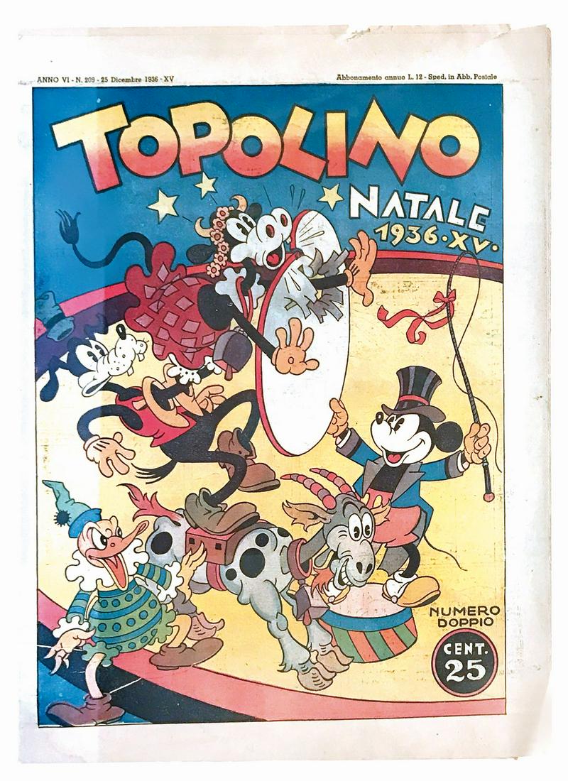 TOPOLINO SPECIALE NATALE 1936: Numero 209, con doppia foliazione. Copertina di Antonio Rubino. Buona copia con piccoli strappetti marginali.