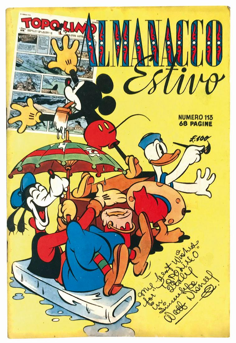 ALMANACCO ESTIVO DI TOPOLINO: Albo d'oro n. 113, 1948. Cm 25.5x17.2. Pp. 68 autocopertinate. Pubblica Il compleanno di Topolino, Un milanese alla prima crociata, Poema cavalleresco di Alberto Cavaliere con disegni di De Vargas. Es