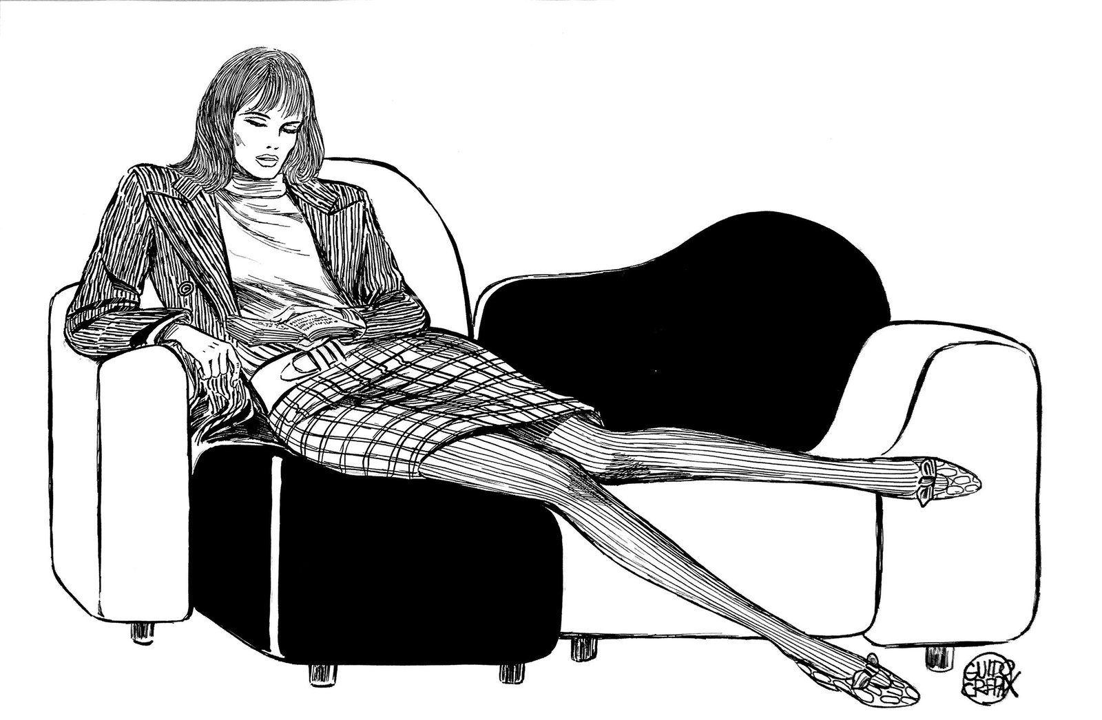 GUIDO CREPAX (1933-2003) - Lettrice: Matita e china su cartoncino Schoeller. Cm 35x50 circa. Firmata. N.d. ma seconda metà anni '70. Ottimo stato. In cornice. ENG Pencil and Indian ink on thin cardboard. Signed. Not dated but half 70s. 