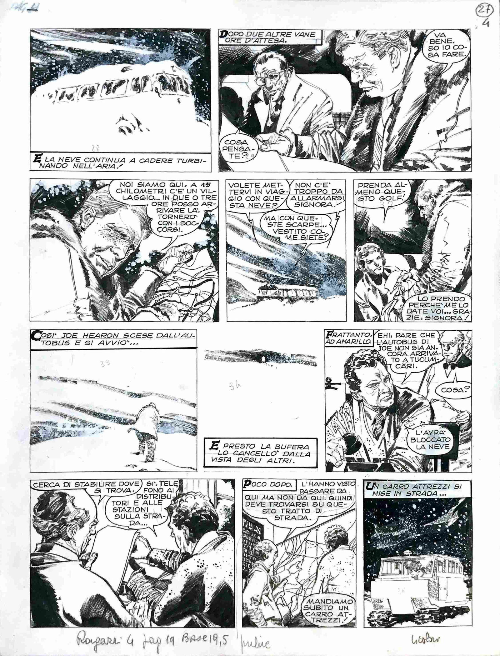 A. BRECCIA (1919 - 1993) - La Corriera per Tucumcari: Su testi di Mino Milani. Tavola pubblicata nel “Corriere dei Ragazzi”, n. 4, 1972. Matita, china e tempera bianca su cartoncino. Cm 44x33. Ottimo stato. ENG Text by Mino Milani. Original art publi