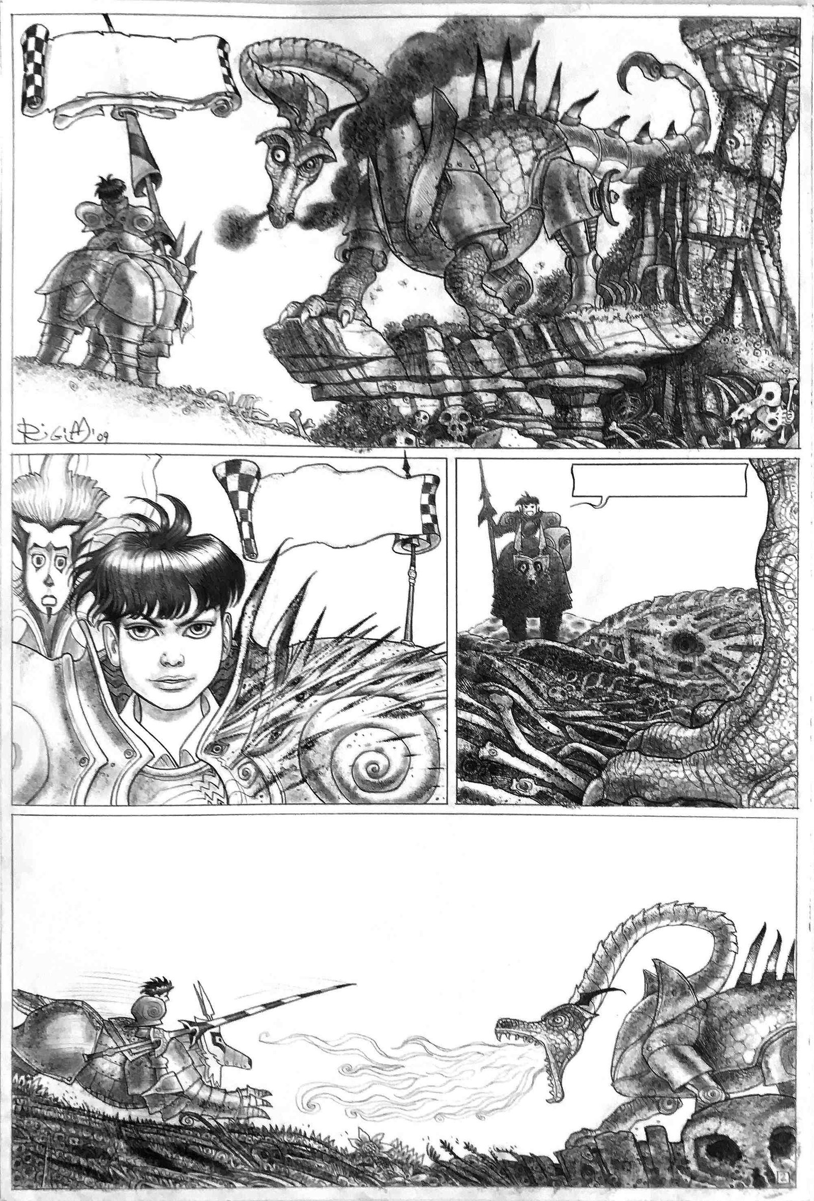 LUIGI DI GIAMMARINO (1959) - La Vallée des Mutants: Seconda tavola pubblicata nel primo volume della graphic novel edita in Francia da Clair De Lune nel 2014. Matita su cartoncino. Cm 58.5x40. Firmata con monogramma e datata 2009. Eccellente stato. ENG