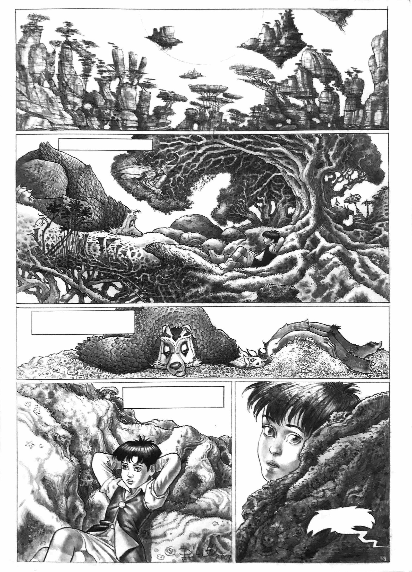 LUIGI DI GIAMMARINO (1959) - La Vallée des Mutants: Quinta tavola per il secondo volume edito da Clair De Lune nel 2014. Matita su cartoncino. Cm 51x36.5. Firmata con monogramma e datata 2009. Eccellente stato. ENG 5th original art for the second tome 