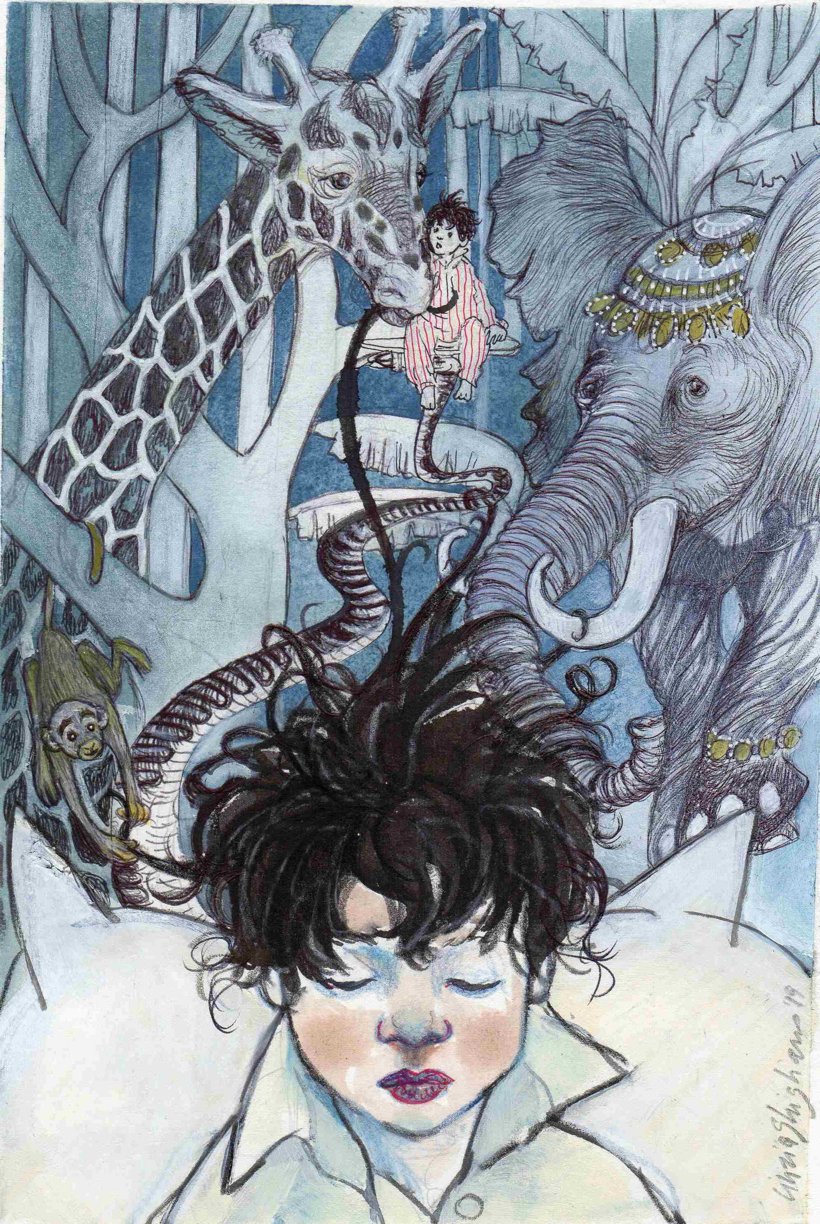 CINZIA GHIGLIANO - E Nemo sognava: Illustrazione originale, tecnica mista su cartoncino. Cm 29.5x21. Firmata e datata 2019. Ottimo stato. ENG Original illustration, mixed technique on thin cardboard. Cm 29.5x21. Signed and dated 2019.