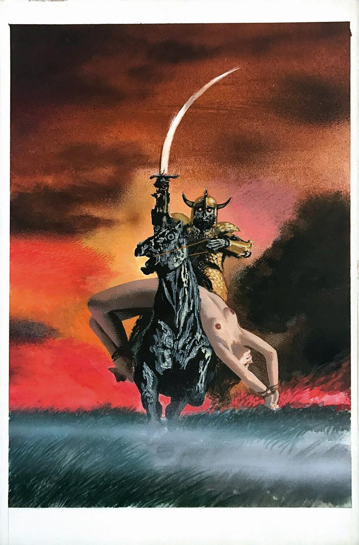 KAREL THOLE - Vampir - Der Geisterreiter: Originale di copertina per il romanzo di Hivar Kelasker edita nel n. 65 della collana, fine anni '70. Tempera su cartone. Cm 26.5x17. ENG Original cover for Hivar Kelasker's novel published in the #65