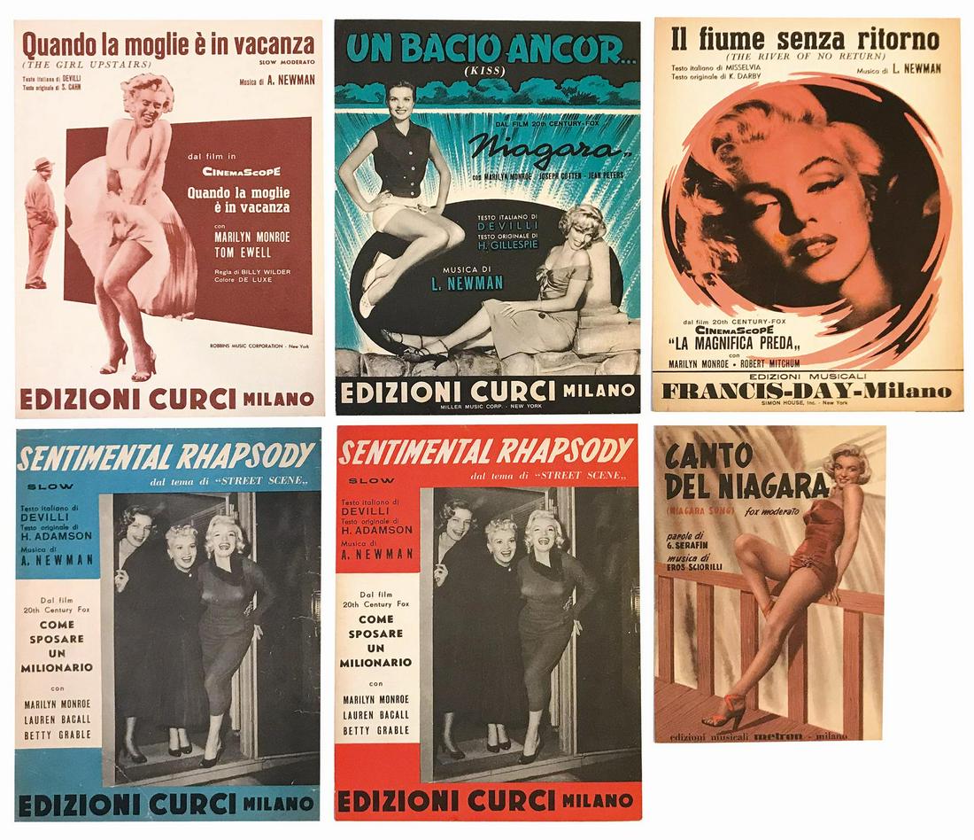 Marilyn Monroe: Spartiti Musicali: Canto del Niagara; Un bacio ancorÂ… (Niagara); Sentimental Rhapsody,Come sposare un milionario (due sogg. differenti); Il fiume senza ritorno; La magnifica preda; Quando la moglieÃ¨ in vacanza. L