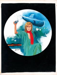 CARLO JACONO - Progetto Nettuno: Originale di copertina per il romanzo giallo di Samuel Edwards, pubblicato in â€œSegretissimo” n. 799, edito in Italia nel 1979, dal romanzo â€œNeptune” (1977). Tempera su cartone