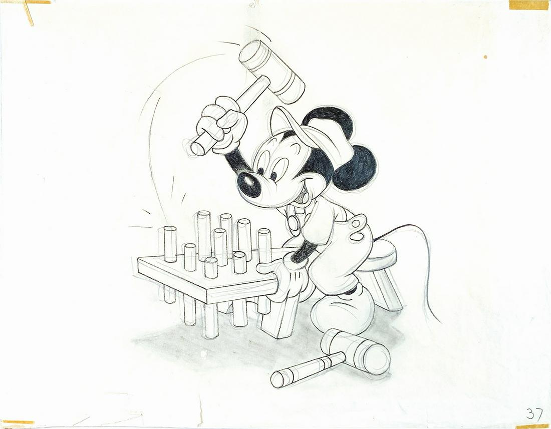 GONZALES - Come Play With Mickey Mouse: Illustrazione preparatoria per il volume pubblicato da Grosset & Dunlap, 1948. Matita su carta velina, applicata su cartone, cm 33,5x42. Minimi interventi di restauro al margine bianco. Ottimo stato. 