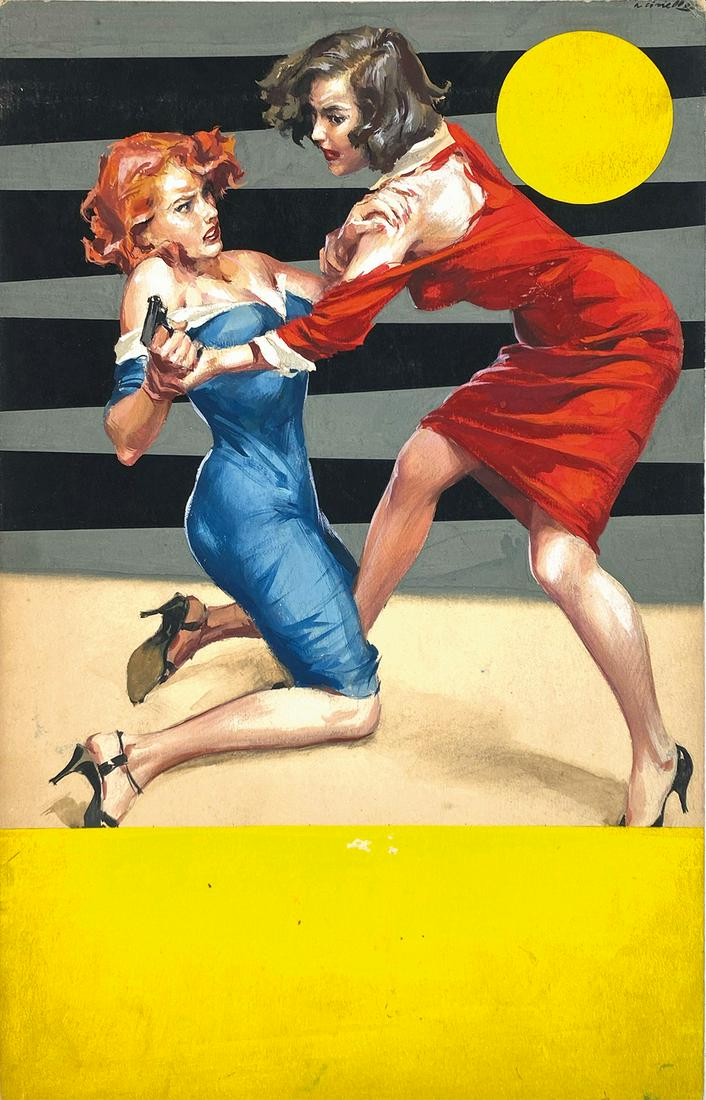 AVERARDO CIRIELLO - Prima rata morte: Originale di copertina per il romanzo di John Wallace pubblicato nel n. 48 della collana â€œGialli polizieschi americani” edito da E.I.T. Editore nel 1958. Tempera su cartone. Cm 36x22,5. Fi