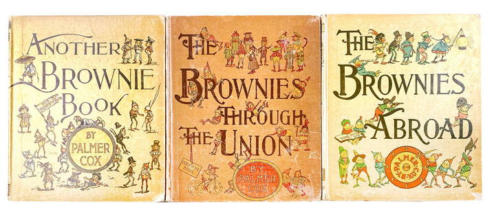 P. COX - Another Brownie Book e Altri: PALMER COX - Another Brownie Book; The Brownie Through The Union; The Brownies Abroad. Lotto composto da tre volumi in prima edizione, cartonati cm 25x21 pp. 144. Tre dei celebri libri dedicati ai