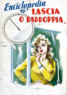 RINO ALBERTARELLI - Lascia o Raddoppia: Enciclopedia di "Lascia o raddoppia", originale di copertina per il "Canzoniere della Radio". Tempera su cartone. FirÂ­mato, anni '50. Cm 30x21. Ottimo stato. ENG Encyclopedia of "Lascia o