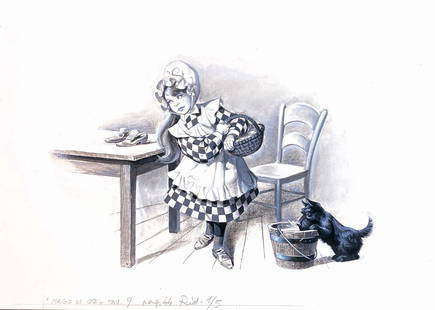 SEVERINO BARALDI - Dorothy Mago di Oz: Illustrazione pubblicata a pag. 44 delÂ­l'edizione Fabbri del 1986. Tecnica mista su cartoncino, cm 24x34. EccelÂ­lente stato. ENG Illustration published on page 44 of the Fabbri edition of