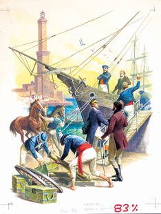 SEVERINO BARALDI - Byron a Genova: Illustrazione storica per Edizioni Fabbri, anni '90. Tecnica mista su cartoncino. Cm 40,5x30,5. Eccellente stato. ENG Historical illustration for Edizioni Fabbri, 90s. Mixed media on cardboard. Cm