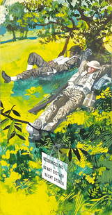 ALDO DI GENNARO - Attimo di Tregua: Illustrazione originale pubblicata ne "Il Corriere dei Piccoli" n. 13 del 1971. Tempera su cartone, cm 30x15. FirÂ­mata, ottimo stato. ENG Original illustration published in "Il Corriere dei