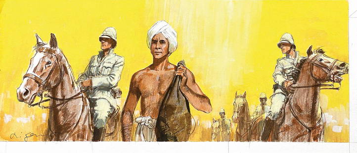 ALDO DI GENNARO - Gunga Din: Illustrazione originale dedicata al film di George Stevens del 1939, con Cary Grant e Douglas Fairbanks Jr. PubbliÂ­cata ne "Almanacco dell'Avventura", EdiÂ­zione Bonelli, 2008. China e tempera