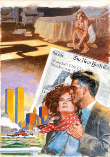 ALDO DI GENNARO - Lo Scandalo Mackenzie: Illustrazione originale tecnica mista su cartone. Cm 36,5x25; firmata. Ottimo stato. ENG Original mixed media illustration on cardboard. Cm 36,5x25; signed. Very good condition.