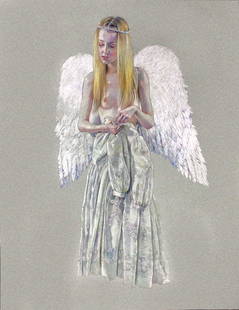 TITTI GARELLI - Asuka White Angel: Illustrazione matite colorate su carta pan di zucchero in grande formato, cm 65x50,5. Titolata, firÂ­mata e datata 2005 al retro. Ottimo stato. ENG Illustration in colored pencils on sugar loaf