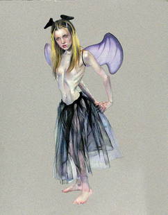TITTI GARELLI - Asuka Black Angel: Illustrazione matite colorate su carta pan di zucchero in grande formato, cm 65x50,5. Titolata, firÂ­mata e datata 2005 al retro. Ottimo stato. ENG Illustration colored pencils on sugar loaf paper