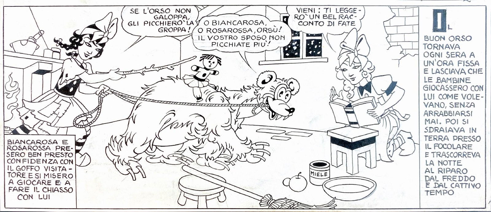ANTONIO RUBINO - Biancarosa e Rosarossa: Striscia a pannello unico. Matita e china su cartoncino. Cm 14,5x33. Ottimo stato. ENG Single panel strip. Pencil and ink on cardboard. Cm 14,5x33. Very good condition.