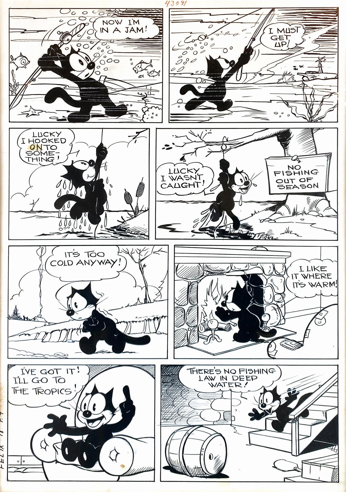 OTTO MESSMER - Felix the Cat: Tavola originale per comic book pubÂ­blicata su "Felix the Cat" n. 18, ediÂ­zioni Dell, 1950, a pag. 4. Matita e china su cartoncino. Cm 50x35. OtÂ­timo stato. ENG Original comic book art publis