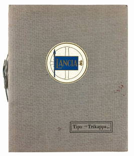 Lancia tipo Trikappa: A cura dell'azienda, 1 agosto 1922. Impresso da Ajani & Canale, ToÂ­rino. Brossura con nastrino cm 24x19; pp. 38 con illustrazioni acÂ­querellate. Ottimo stato.